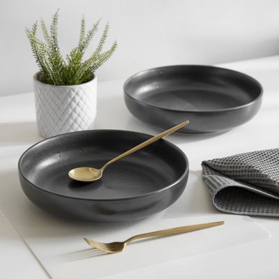 Ensemble de 2 bols de service noirs Sango Anderson, bol de service en grès de 10 po, 64,25 oz, va au micro-ondes et au lave-vaisselle
