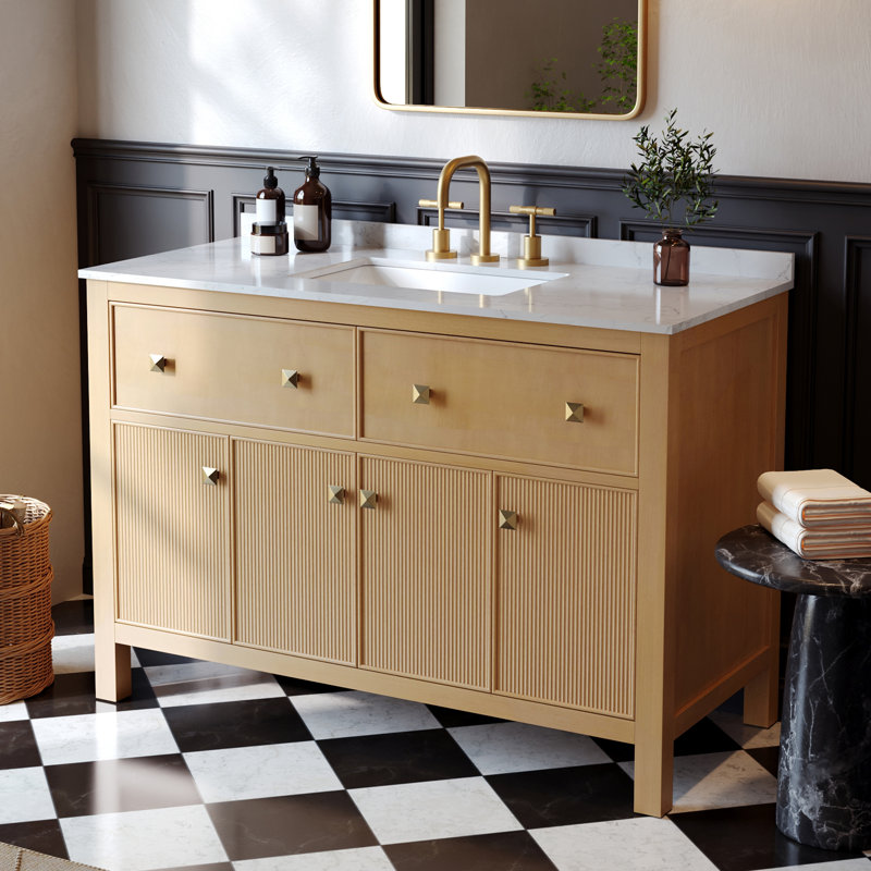 Lignum 48" Fully Assembled Single Bathroom Vanity with Engineered Marble Top, Soft Closing and Splash Guard