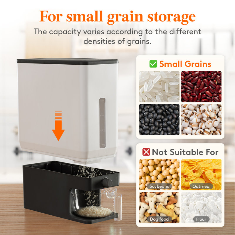 Distributeur de riz 25 lb, contenant de riz résistant à l'humidité avec tasse à mesurer, sans BPA, noir, Noir, 1