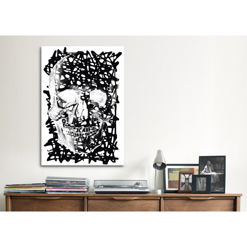 Albree Modern Black Splatter Skull, impression sur toile, H 18 po x l 12 po x P 1,5 po, Toile tendue, Pas de tapis