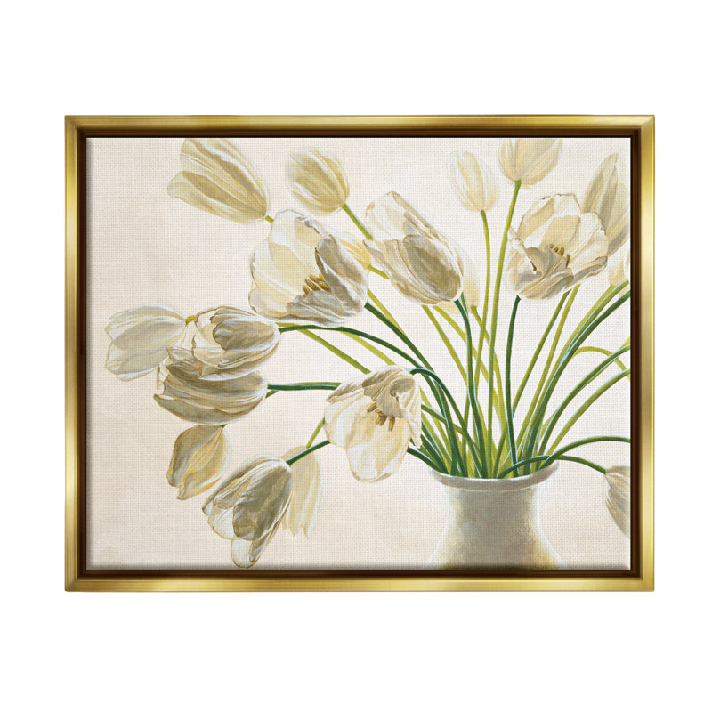 «Tranquil White Tulip Bouquet In Country Vase», art mural par Eva Barberini, H 25 po x l 31 po x P 1,7 po