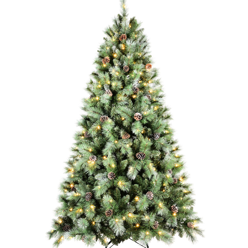 Arbre de Noël de 9 pi avec 700 lumières DEL blanc chaud, 2518 pointes d'aiguille dure, 122 branches de pin et charnières avec structure à branches