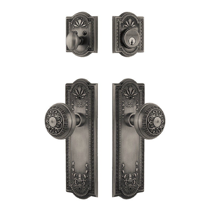 Nostalgic Warehouse Meadows Entry Set with Egg & Dart Knob, Antique Pewter, 2.75