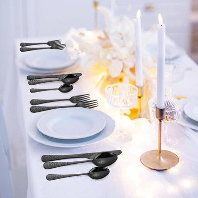 Ensemble de couverts 30 pièces en acier inoxydable doré à motif floral rétro pour un usage quotidien et un repas formel