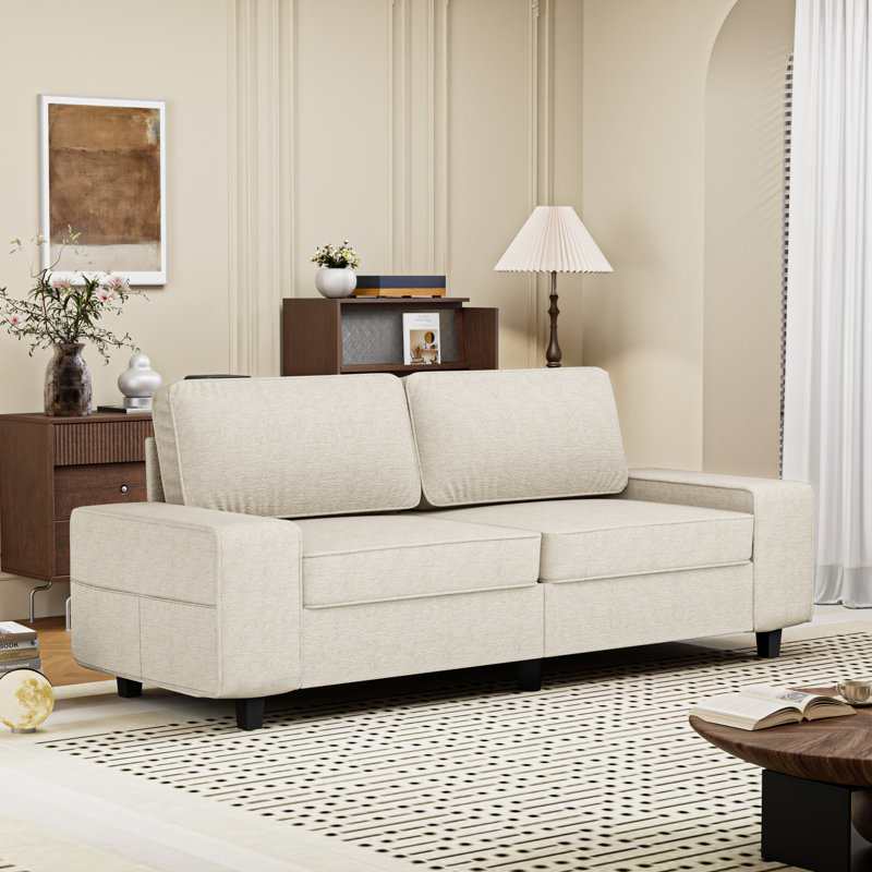 Canapé rembourré avec rangement, Beige, H 34,2 po x l 29 po x P 70,9 po