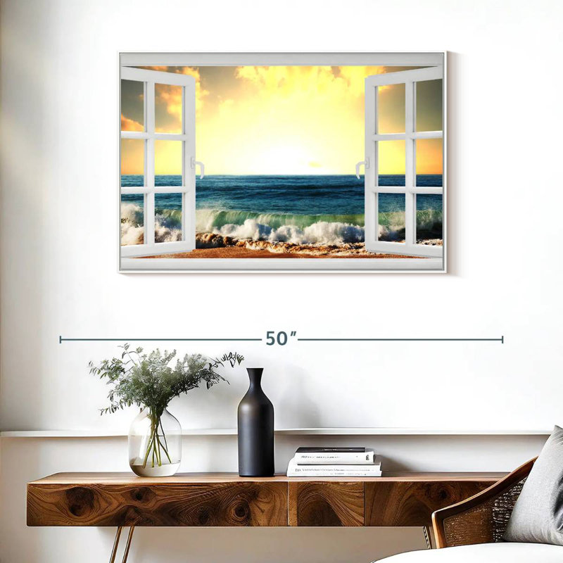 Fenêtre sur Samoset ondulé, Cadre flottant blanc, 37 po x 25 po