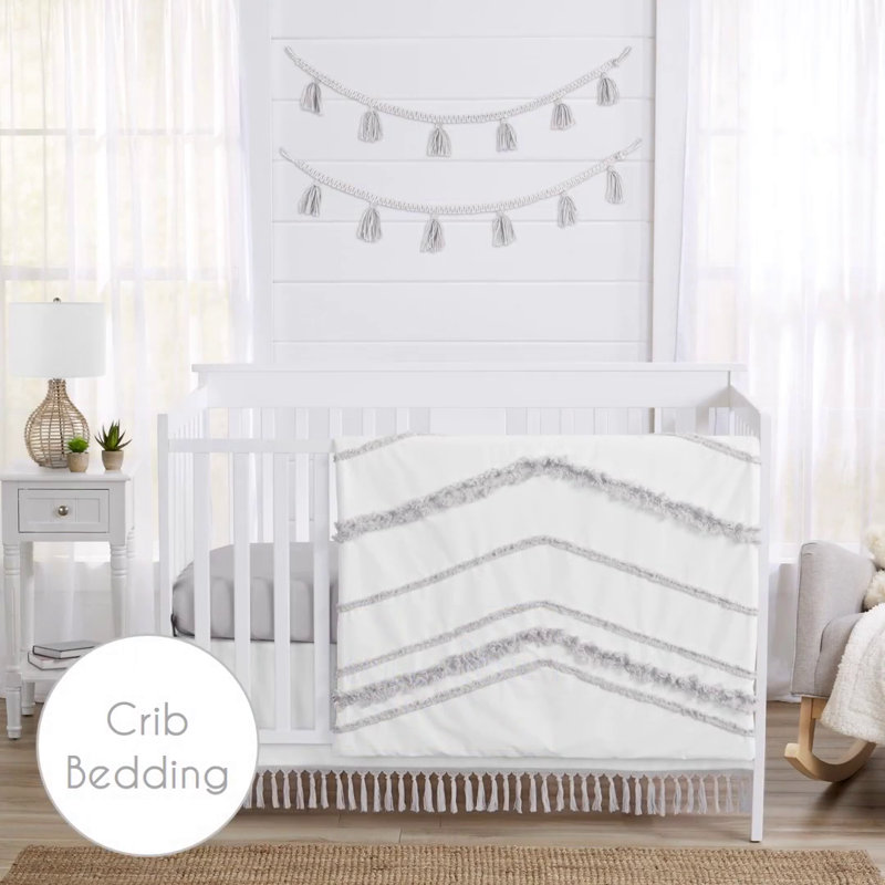 White and Blush Pink Cotton Empire Lamp Shade with Tassel Fringe