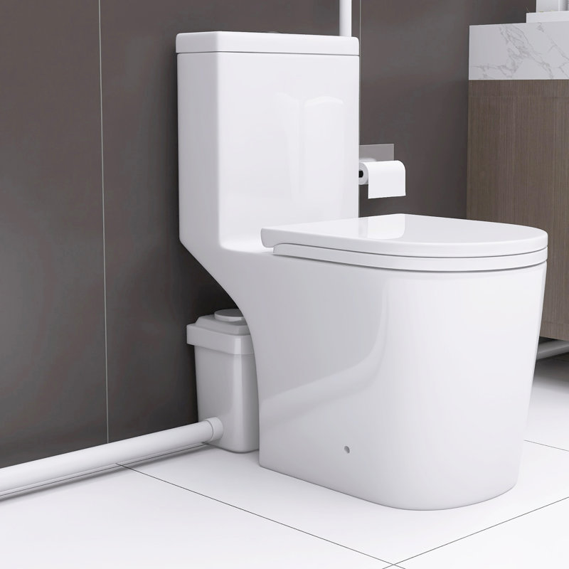 Système de toilette Yinge Macerating Upflush pour sous-sol, hauteur de chasse allongée double confort avec siège à fermeture en douceur, 3 entrées d'eau, blanc