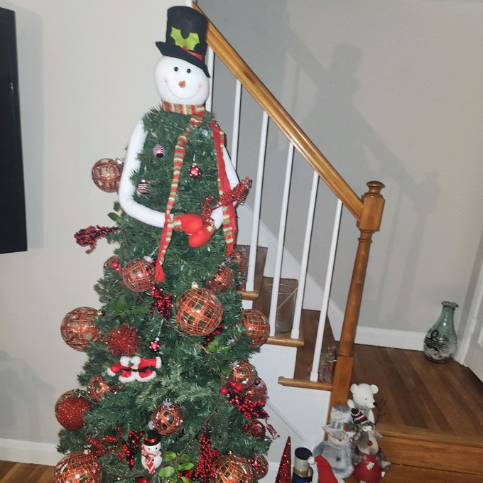 Christmas Tree Topper Snowman Hugger - Bendable Arms Winter Holiday Decor For Top Of Christmas Tree Home Decoration - View #5
