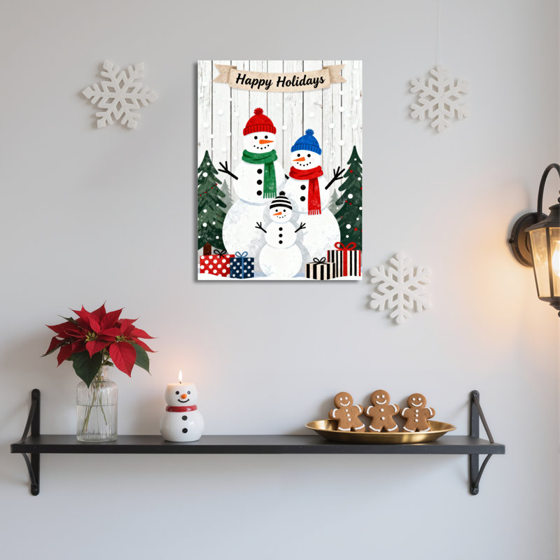 «Snowman Holiday», art mural sur toile, H 18 po x l 12 po