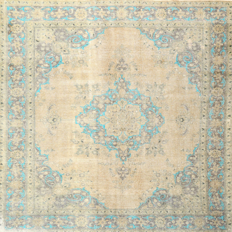 Tapis oriental beige / gris en laine, Carré 4 pi
