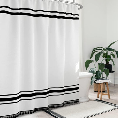 Extra Long Shower Curtains With Tassels,Farmhosue Striped Shower Curtain For Bathroom Sets,Black And White Shower Curtain,Waterproof Fabric 72"X84"