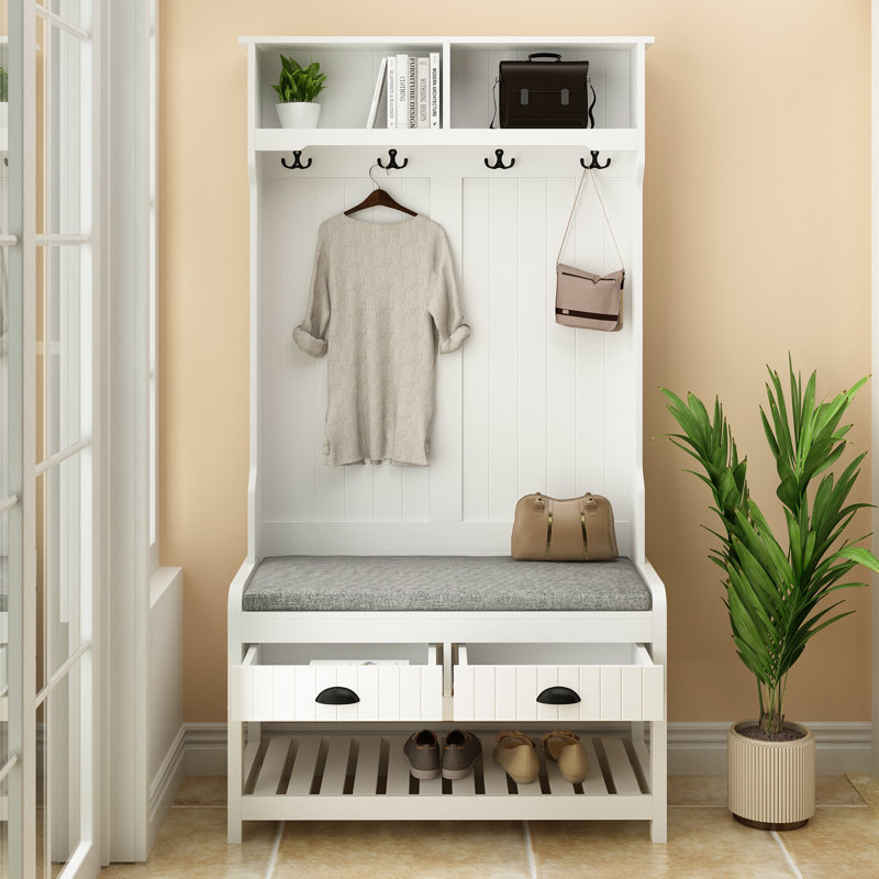 Portemanteau avec banc et rangement pour chaussures, Blanc