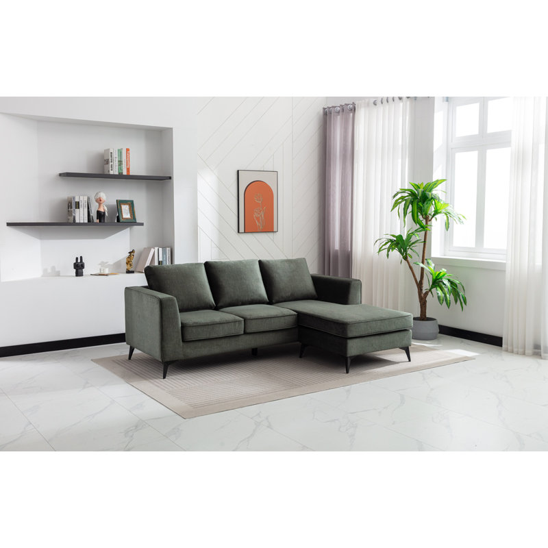 Carmen Modern 3 Seater Chaise Sofa, Green