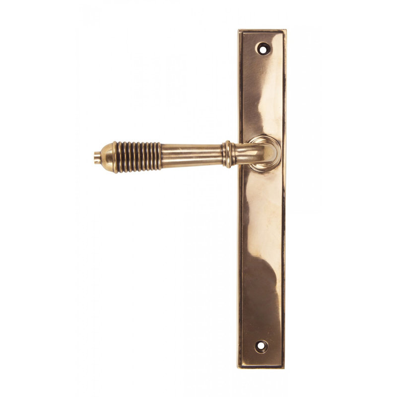 Reeded Slimline Lever Latch Set, Polished Bronze