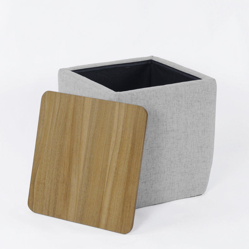 Repose-pieds rembourré avec rangement Nako, Gris tissé