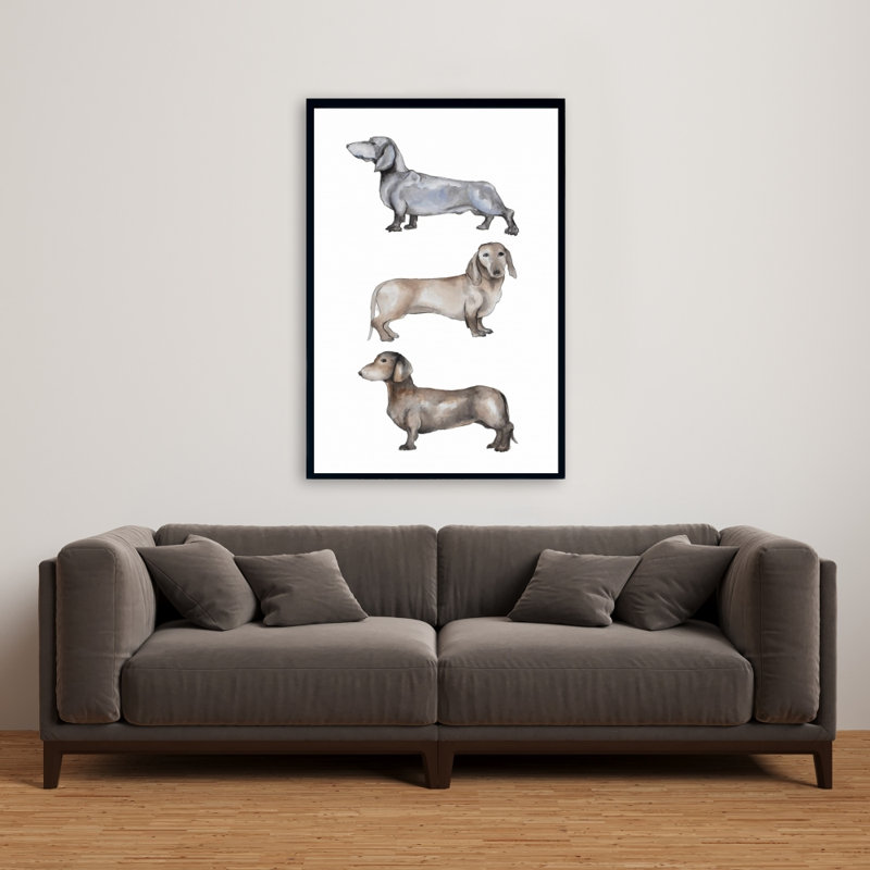 Petit chien teckel - Toile brune encadrée Home Decor