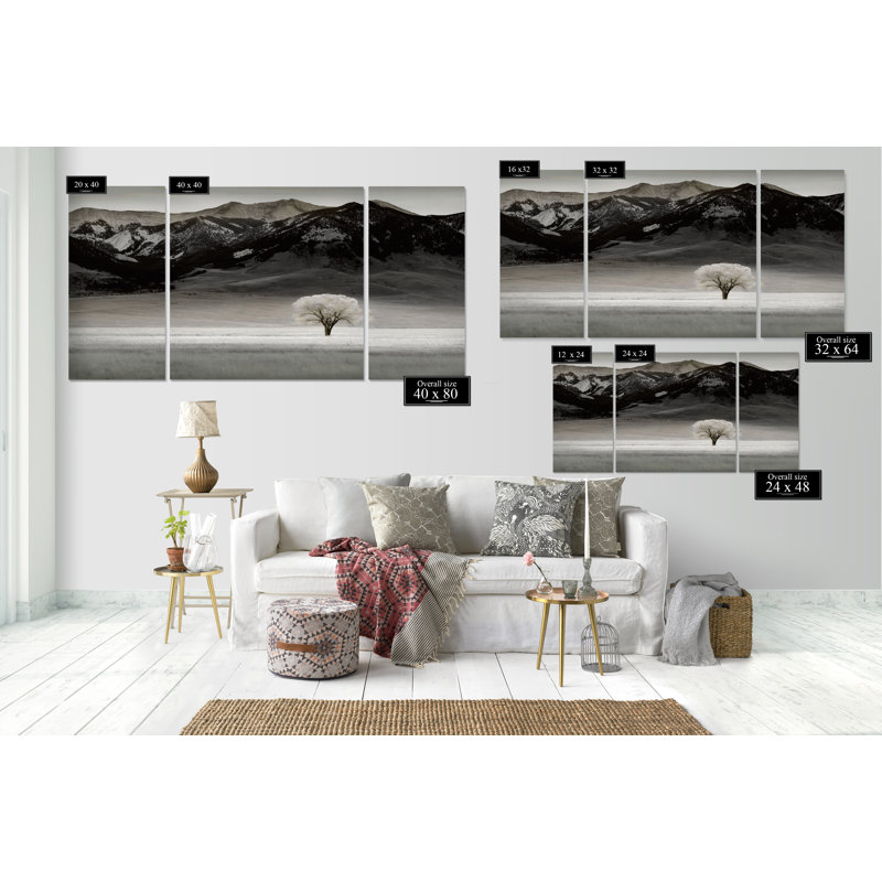 Arbre solitaire - ensemble de 3 impressions sur toile tendue, H 24 po x l 48 po x P 1,5 po
