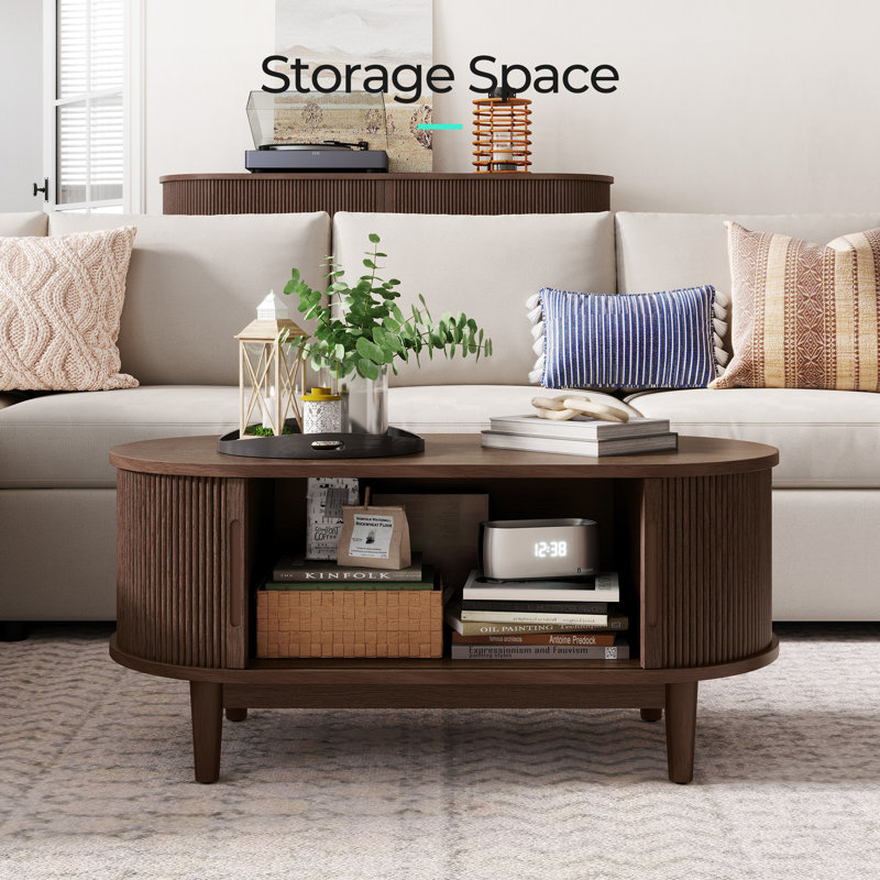 Leathia Fluted Coffee Table With Storage, Dark Brown
