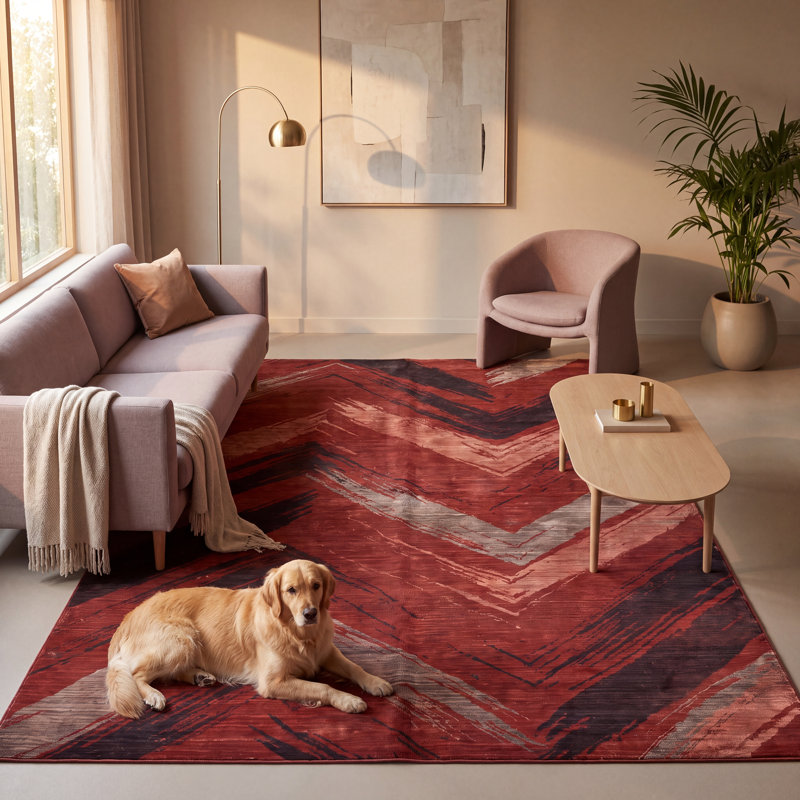 Tapis à poils longs Barthomley Modern Brushstroke, Rectangle 6 pi 11 po x 10 pi 2 po