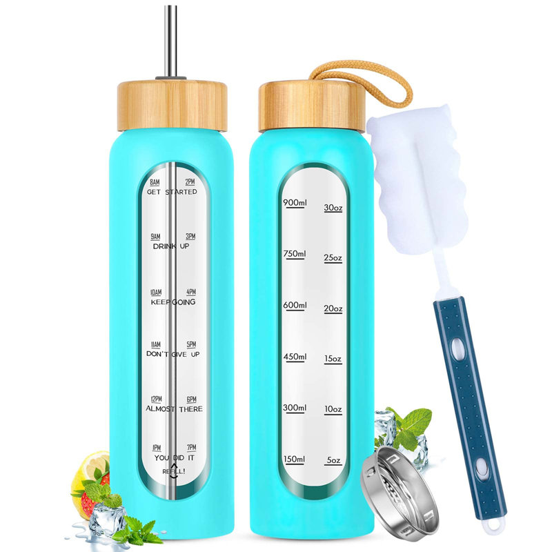 32 oz. LoochMee Bouteille d'eau en verre, Turquoise