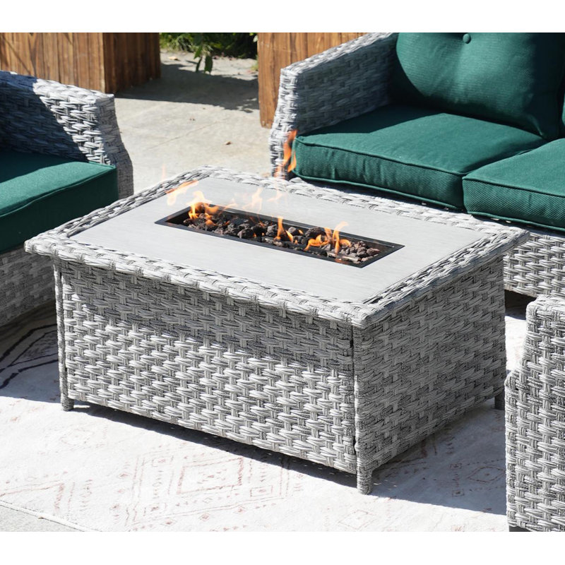 Woodrum Rectangle Propane Smokeless Fire Pit Table with Hidden Fuel Tank