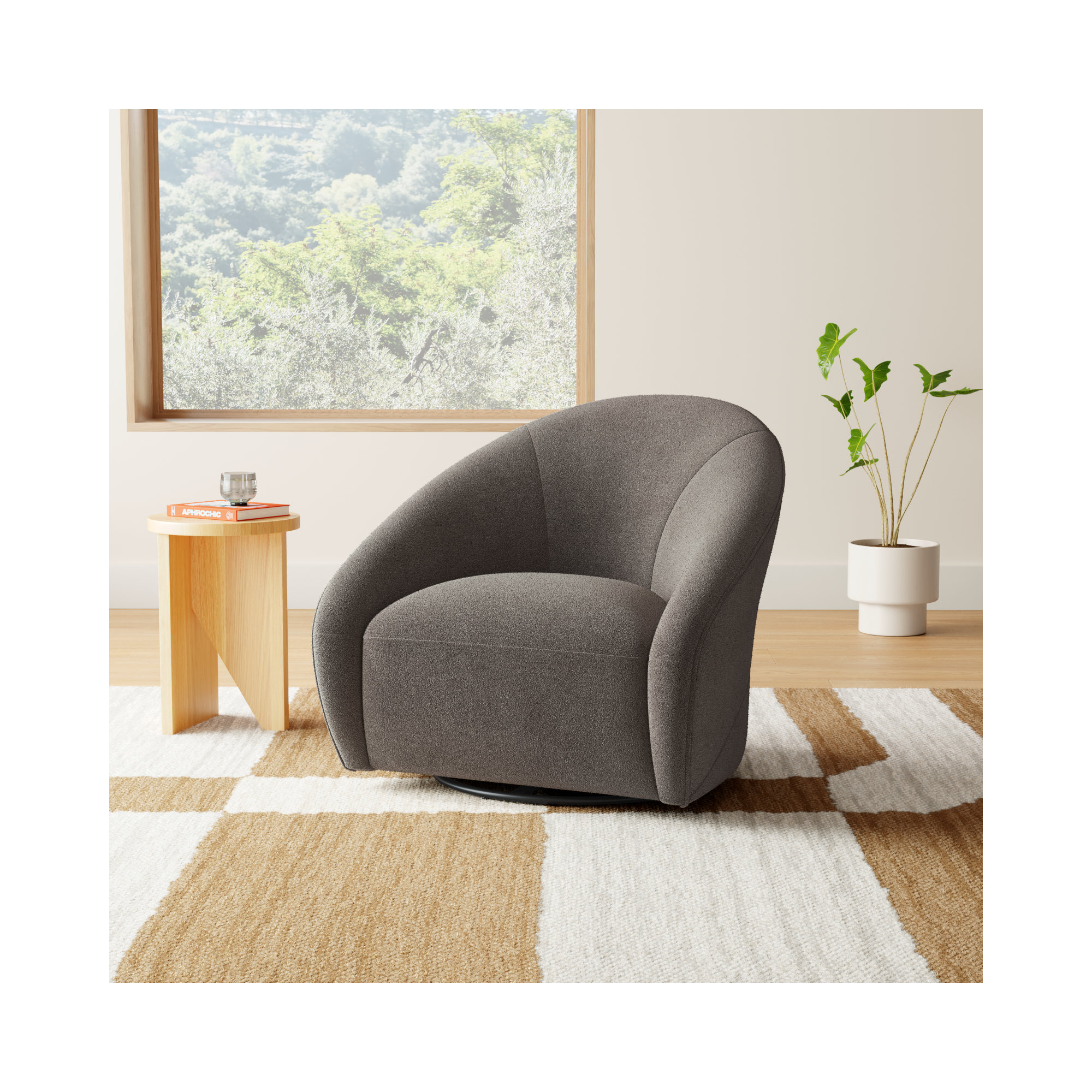 Miley Oversized Upholstered Swivel Accent Chair, Elite Ash