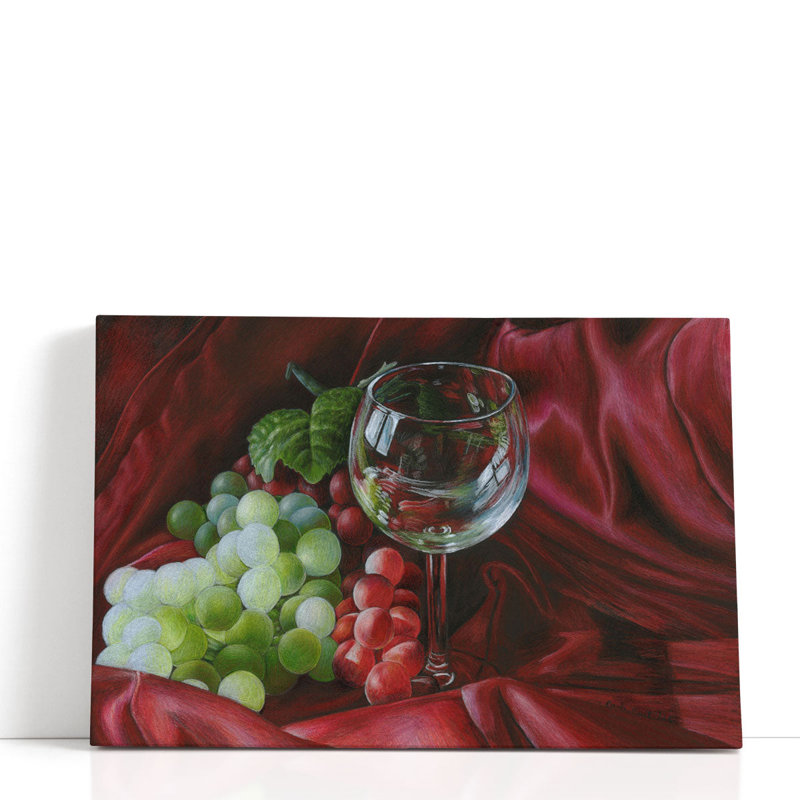Rouge satiné et raisins - reproduction d'art sur toile, H 12 po x l 18 po