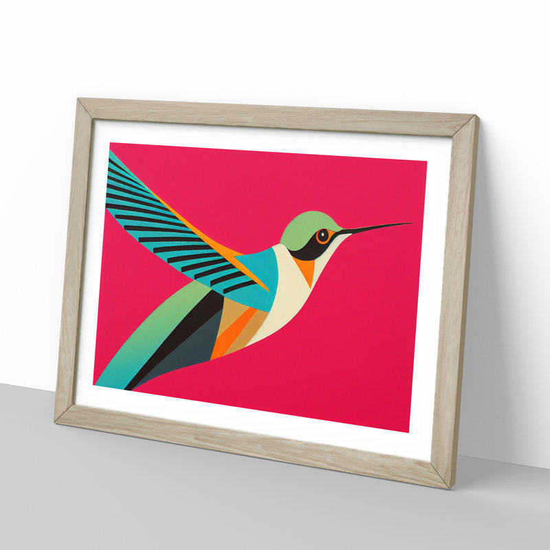 XH1022-6106X Modern Hummingbird Abstract - Single Picture Frame Print, 34cm H x 46cm W x 2cm D, Oak