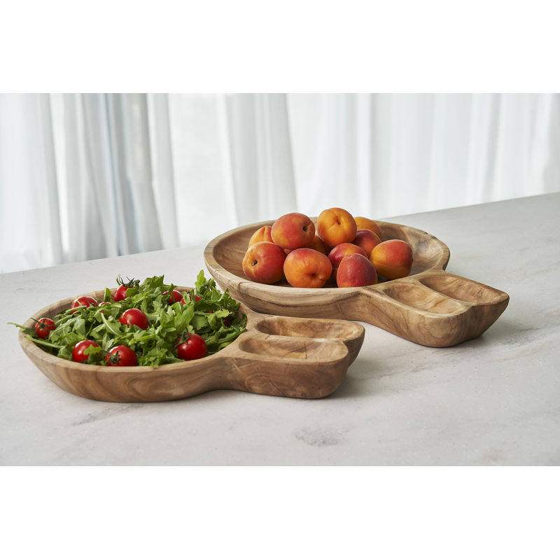 2 Piece Village Teak Decorative Plate in Brown