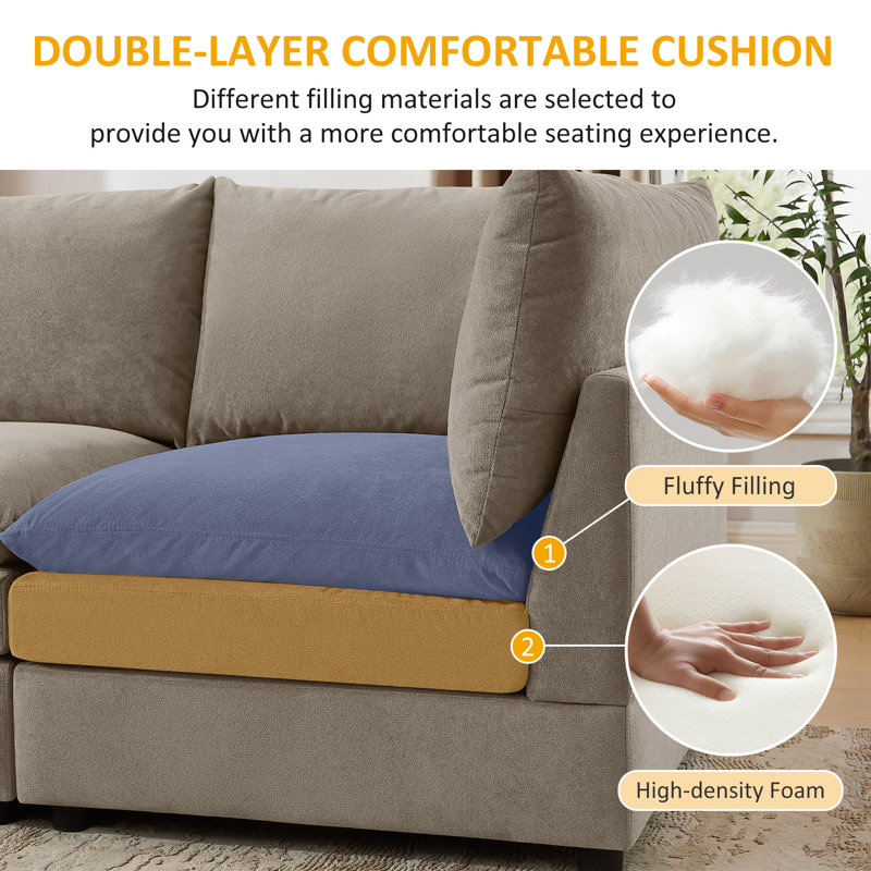  Cann 6-Piece Upholstered Modular Sectional Couch, Tan Polyester Blend