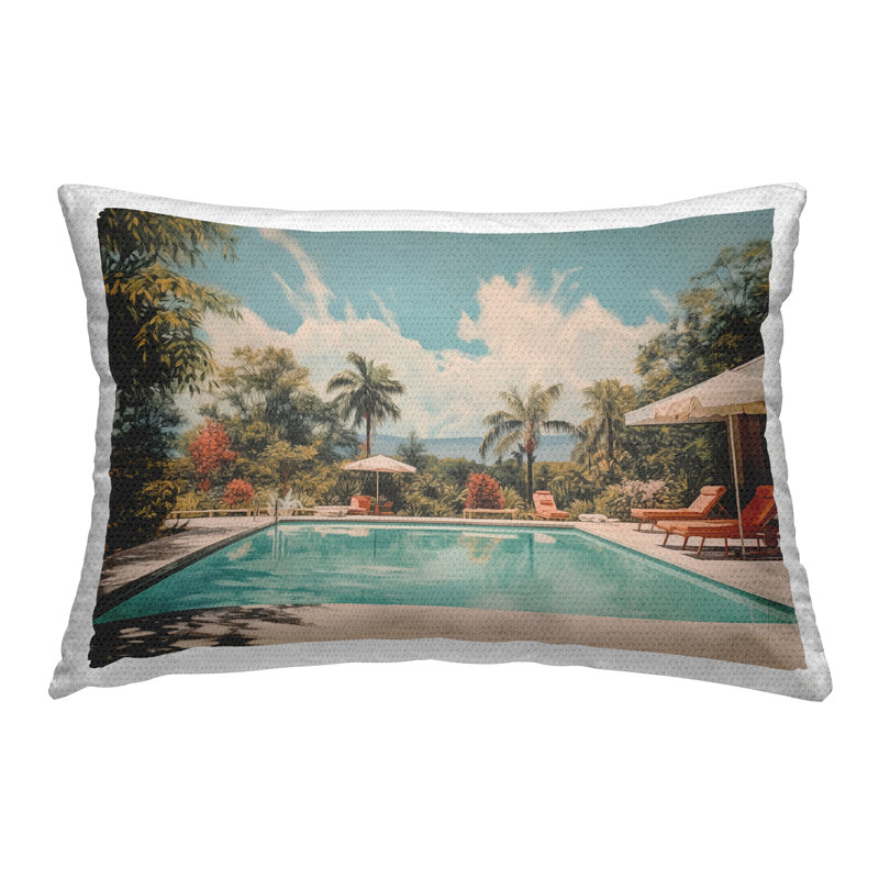 Coussin d'extérieur imprimé piscine tropicale par Arlington Prints