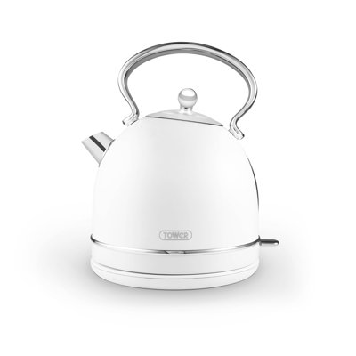 Tower T10076WHT Heritage Dome Kettle with Rapid Boil, 1.7L, 3000W, Optic White with Chrome Accents