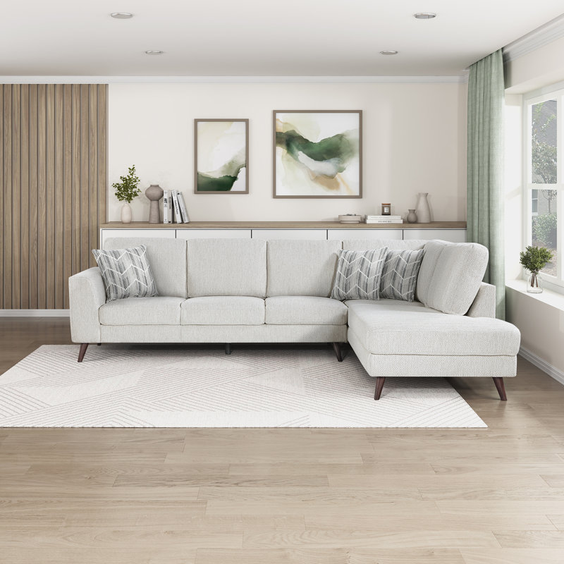  Jandreau 112" Modern & Contemporary Chenille 2-Piece Sectional with Reversible Back Cushions, High-Density Foam & 3 Décor Pillows