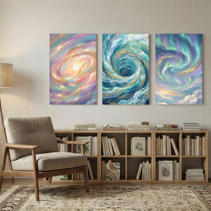 «Abstract Cosmic Swirls», ensemble de 3 impressions sur toile, 36” H x 72” W