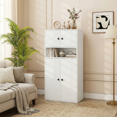 44" Tall Freestanding Storage Bookshelf, Dust-Proof Closed Doors & Customizable Adjustable Internal Shelf, Anti-Tipping Safety Kit, Fits Living Room, Study