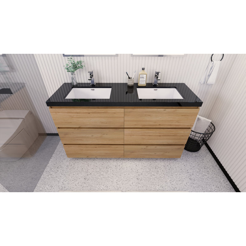 Santrice 59'' Double Bathroom Vanity with Acrylic Top, Natural Oak