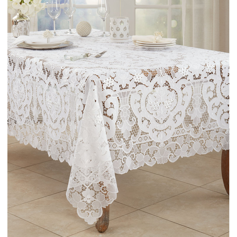 Runner_Elegant Table Runner With Lace Design, 138" L x 67" W