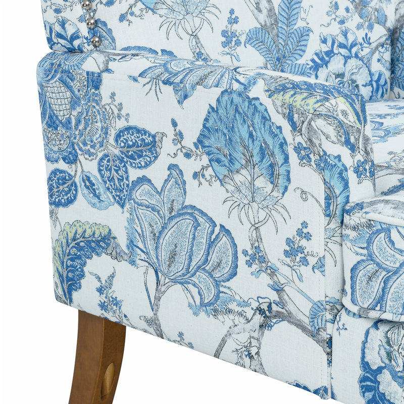 Accent Chair, Floral Upholstery, Nailhead Trim, Solid Wood Legs, Farmhouse Style, Armchair, Blue and White, Living Room Seating, Traditional Furniture, French Country