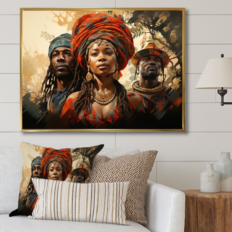Couple africain résilient II - impression, H 30 po x l 40 po x P 1,5 po, Cadre flottant doré