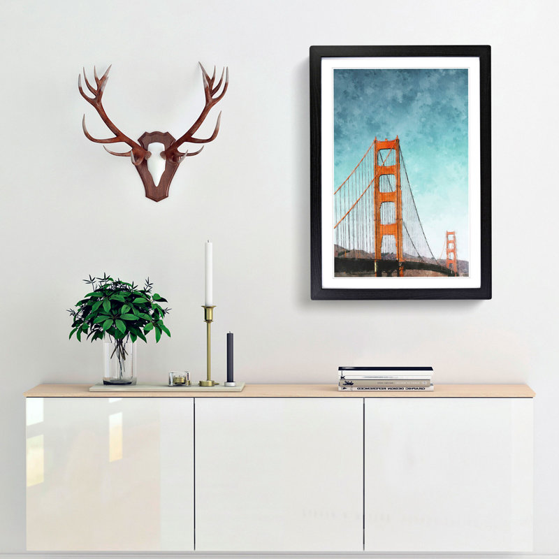 The Golden Gate Bridge Abstract - Picture Frame Painting Print, 87cm H x 62cm W x 2cm D, Black Framed