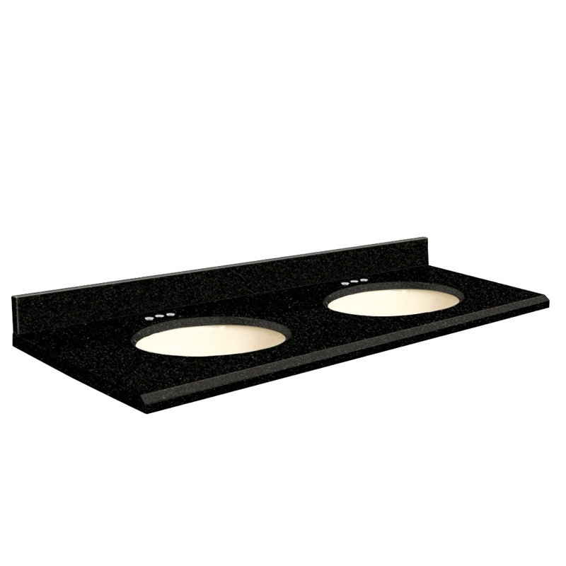 Plateau de salle de bain double 61 po meuble-lavabo, Biscuit, Noir absolu, Central de 4 po