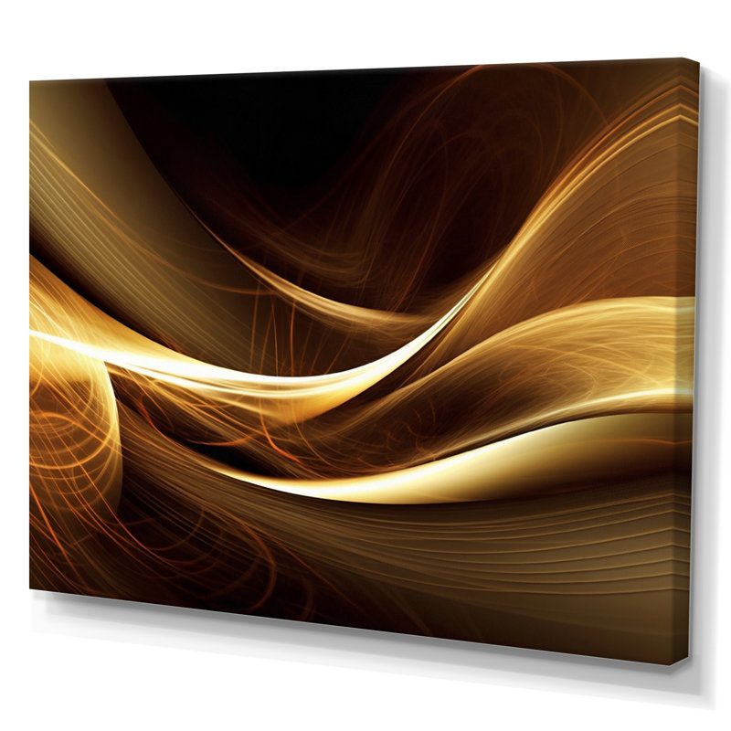 Canapé doré élégant moderne I - art moderne abstrait encadré par vagues, H 24 po x l 32 po x P 1 po, Toile tendue
