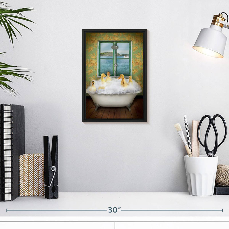 Canards dans la baignoire, 9 po x 13 po, Cadre flottant noir