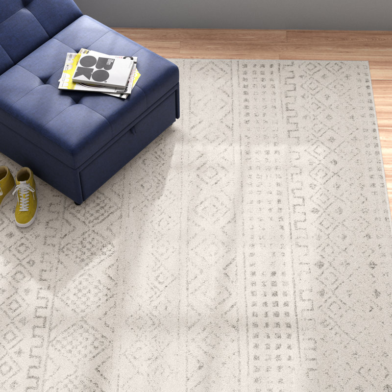 Tapis gris et ivoire tissé au métier mécanique Herrod, Rectangle 9 pi 10 po x 14 pi