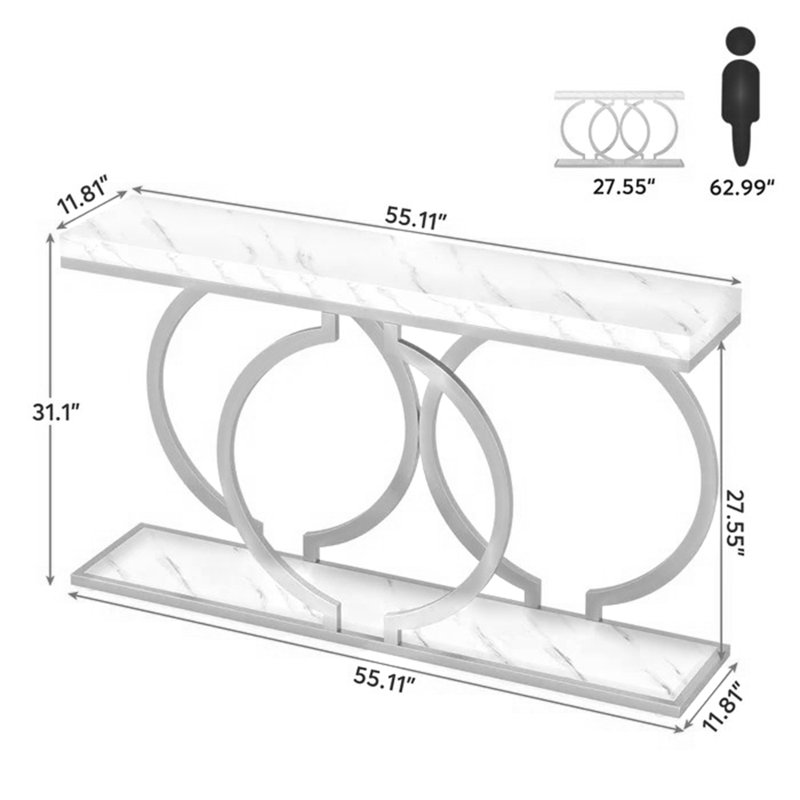 Console de 140 cm (55 po), table d'entrée étroite avec cadre en métal géométrique