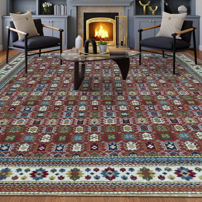 Wool Oriental Area Rug in Rust/Ivory