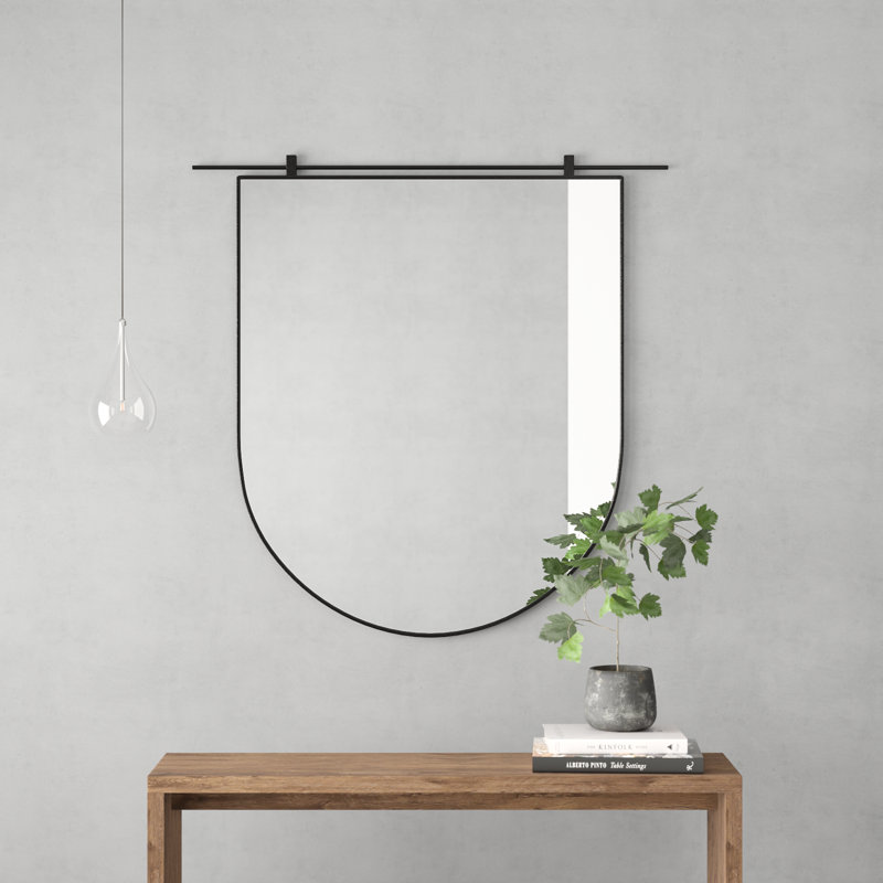 Perrinton Metal D-Shaped Wall Mirror with Hooks