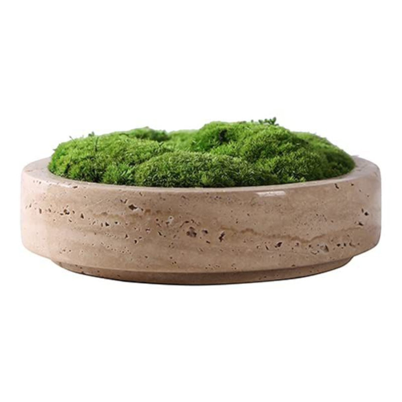 Modern Luxury Travertine Moss Garden Bowl, Beige