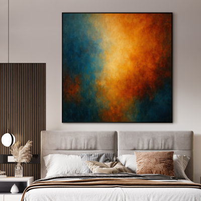 Très grand art mural imprimé sur toile - lueur d'atmosphère bleue et orange abstraite pour le salon ou la chambre à coucher - «Assemblage requis du cadre (cadre non fini)»